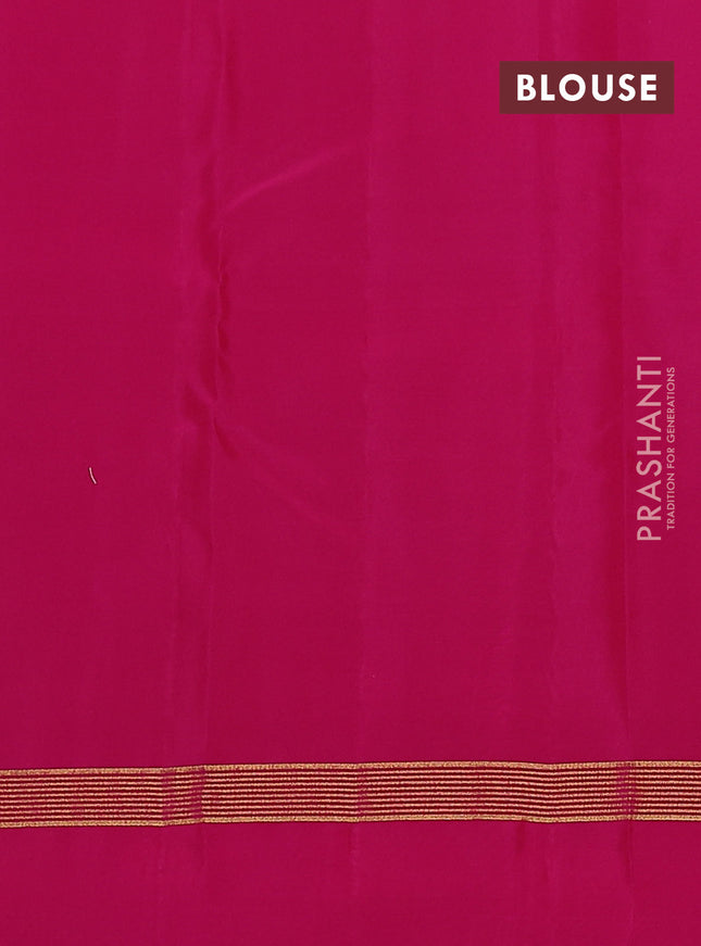 Kanchipuram silk saree dual shade of yellowish pink and pink with allover zari weaves and zari woven simple border