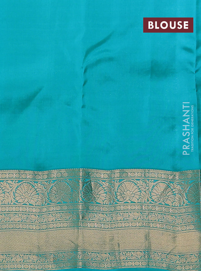 Kanchipuram silk saree teal green shade and teal blue with allover zari weaves & buttas and zari woven border