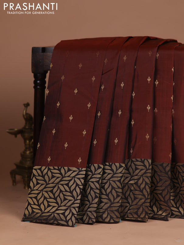Kanchipuram silk saree rustic orange and coffee brown with allover zari woven buttas and zari woven border