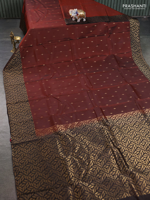 Kanchipuram silk saree rustic orange and coffee brown with allover zari woven buttas and zari woven border
