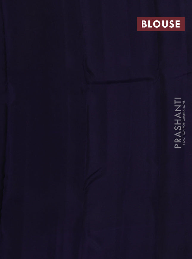 Kanchipuram silk saree bottle green and navy blue with allover zari checked pattern & buttas and long zari woven border