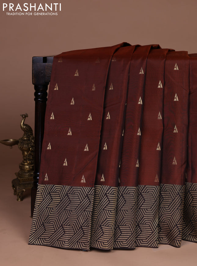 Kanchipuram silk saree rustic orange and coffee brown with zari woven buttas and zari woven korvai border