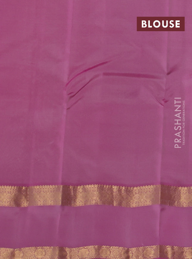 Kanchipuram silk saree beige and pink with allover zari weaves and rettapet zari woven border
