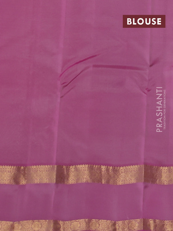 Kanchipuram silk saree beige and pink with allover zari weaves and rettapet zari woven border