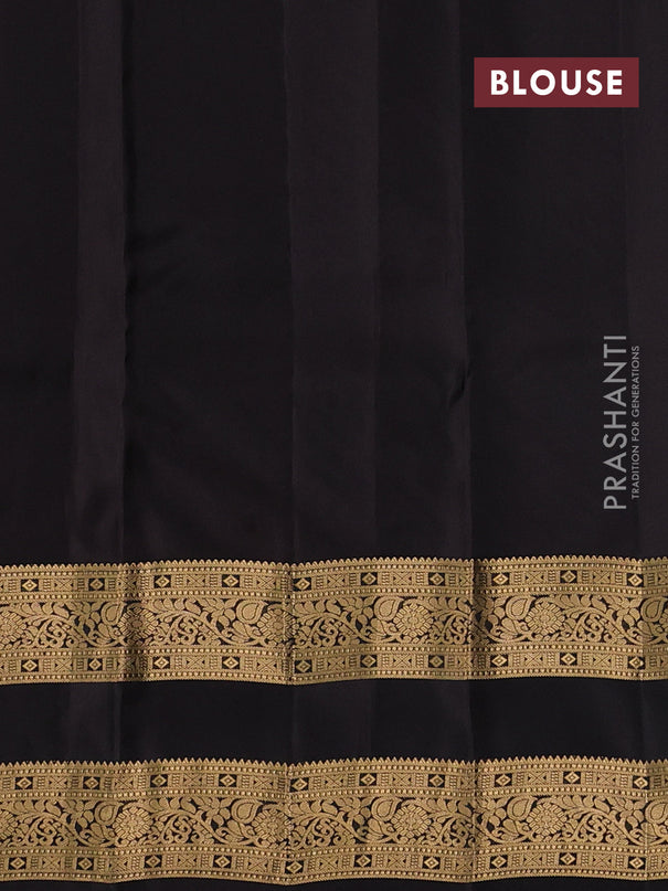 Kanchipuram silk saree bottle green and coffee brown with allover zari woven buttas and rettapet zari woven border