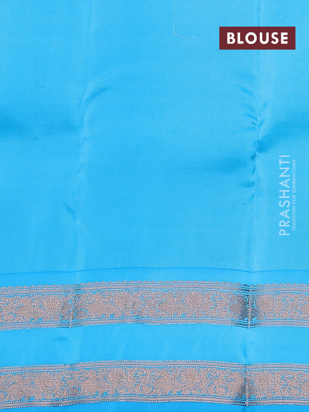 Kanchipuram silk saree dual shade of light green and teal blue with allover zari weaves & zari woven buttas and rettapet zari woven border