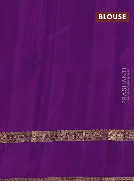 Kanchipuram silk saree peacock blue and purple with allover zari weaves and rettapet zari woven border