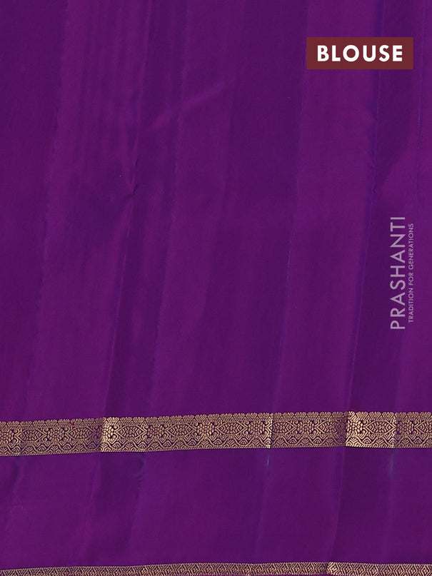 Kanchipuram silk saree peacock blue and purple with allover zari weaves and rettapet zari woven border