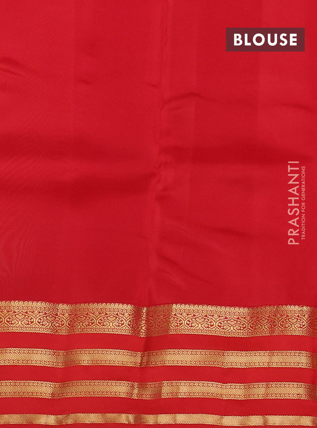 Kanchipuram silk saree pastel green shade and orange with zari woven buttas and zari woven korvai border