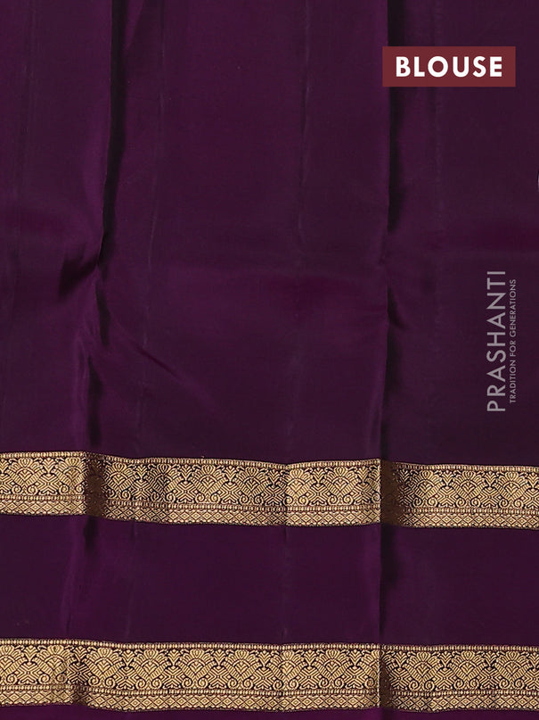 Kanchipuram silk saree mehendi green and purple with allover zari weaves & buttas and rettapet zari woven border