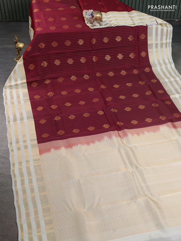 Kanchipuram silk saree maroon and cream with allover zari weaves & buttas and zari woven korvai border
