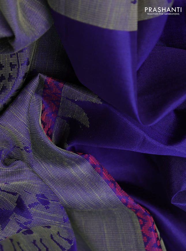 Pure soft silk saree blue with plain body and long thread woven warli design border