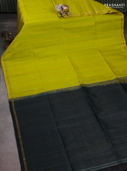 Pure soft silk saree lime green and black with allover jute finish and small zari woven border