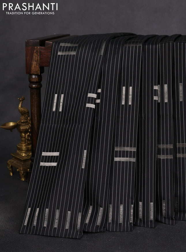 Pure soft silk saree black with allover stripe pattern & zari buttas and zari woven butta border