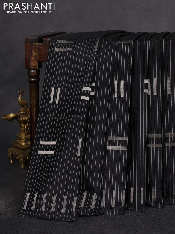 Pure soft silk saree black with allover stripe pattern & zari buttas and zari woven butta border