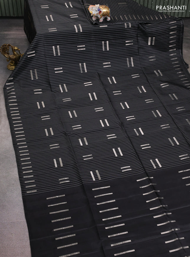 Pure soft silk saree black with allover stripe pattern & zari buttas and zari woven butta border
