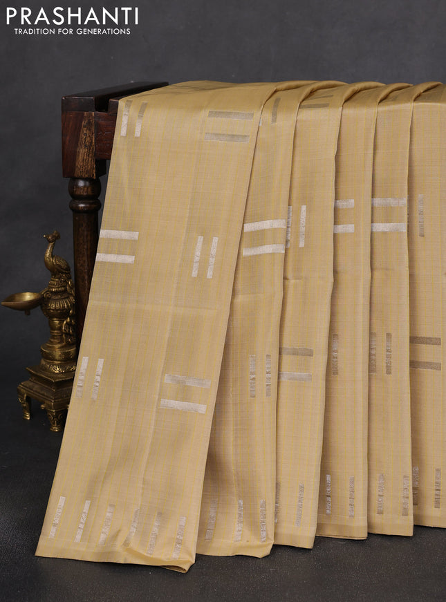 Pure soft silk saree sandal with allover stripe pattern & zari buttas and zari woven butta border