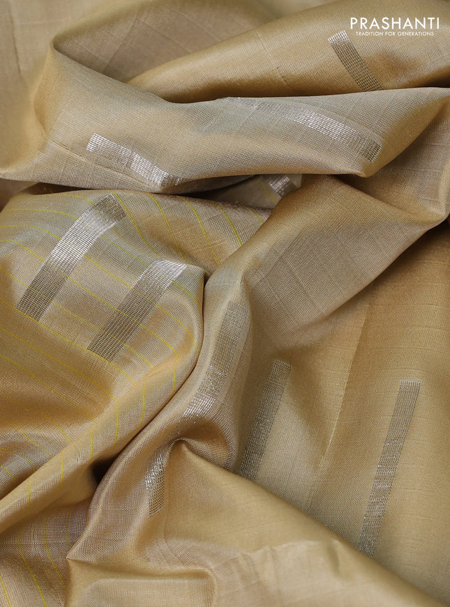 Pure soft silk saree sandal with allover stripe pattern & zari buttas and zari woven butta border