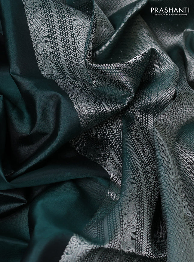 Pure soft silk saree bottle green with silver zari woven buttas and rich silver zari woven border
