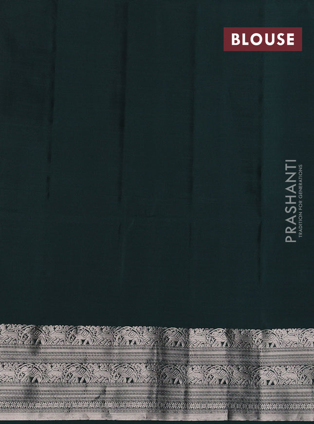 Pure soft silk saree bottle green with silver zari woven buttas and rich silver zari woven border