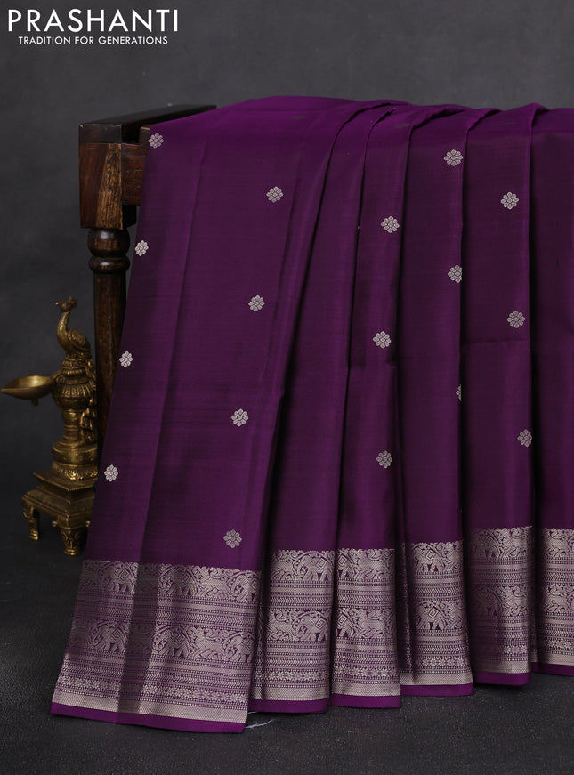 Pure soft silk saree purple with silver zari woven buttas and rich silver zari woven border