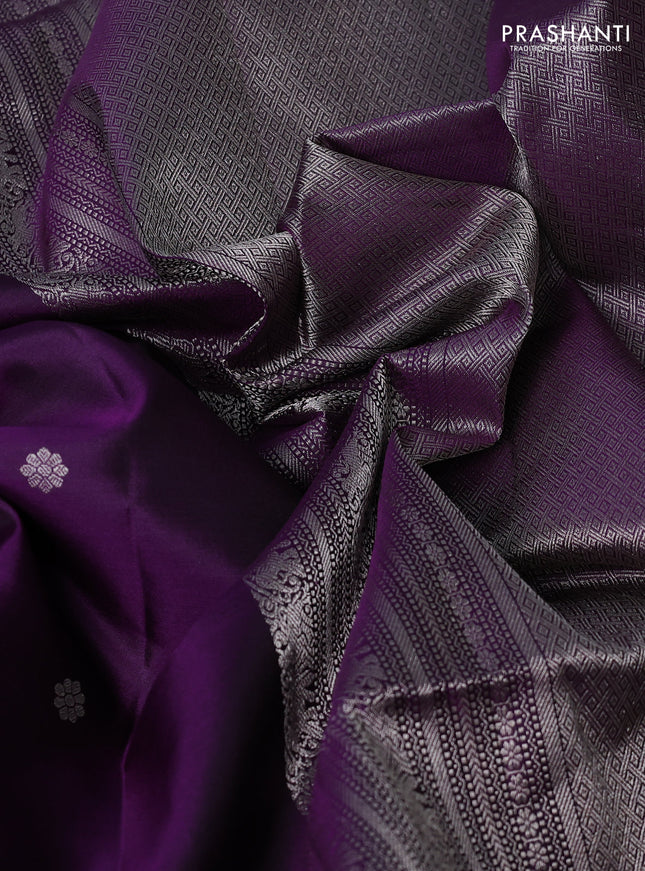 Pure soft silk saree purple with silver zari woven buttas and rich silver zari woven border