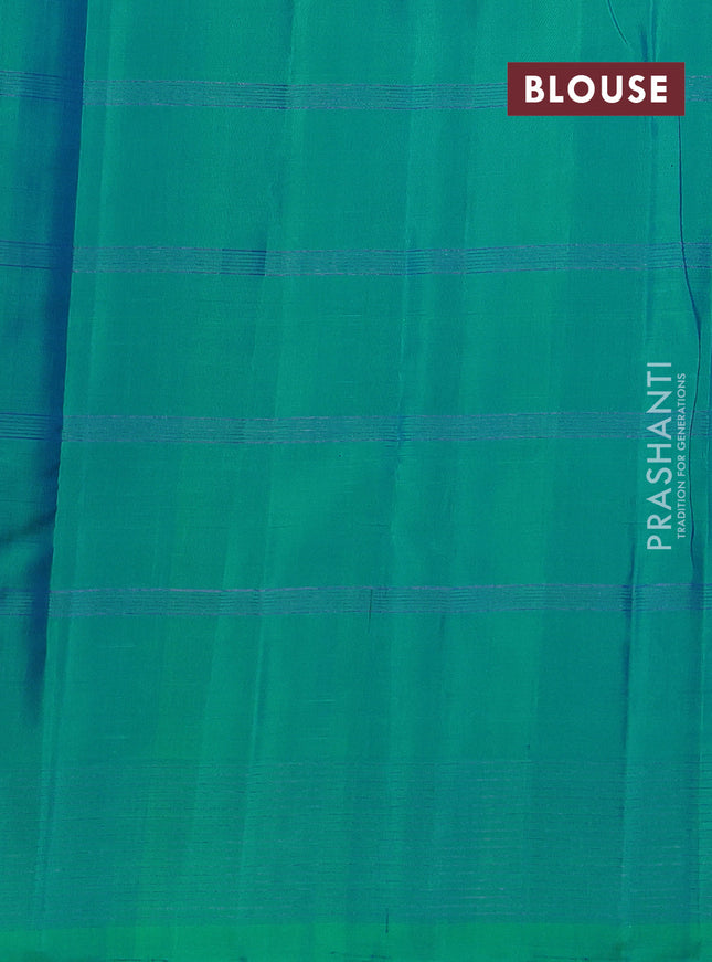 Pure soft silk saree coffee brown and dual shade of teal green with allover silver zari checks & buttas and long silver zari woven border