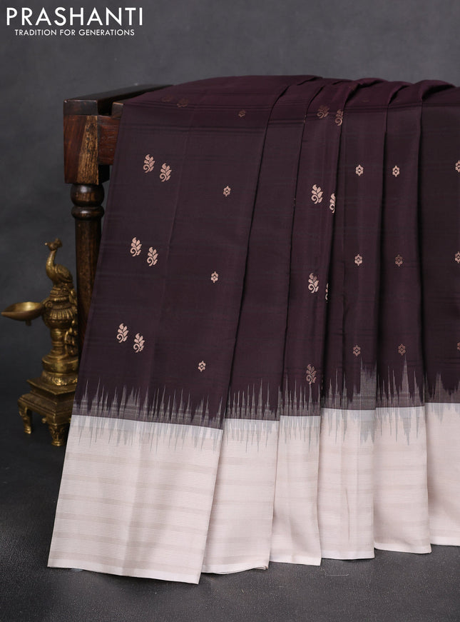 Pure soft silk saree wine shade and off white with allover silver zari stripe pattern and zari woven border