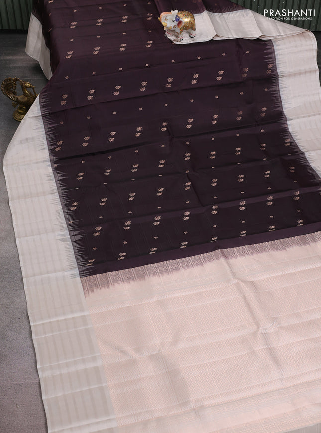 Pure soft silk saree wine shade and off white with allover silver zari stripe pattern and zari woven border