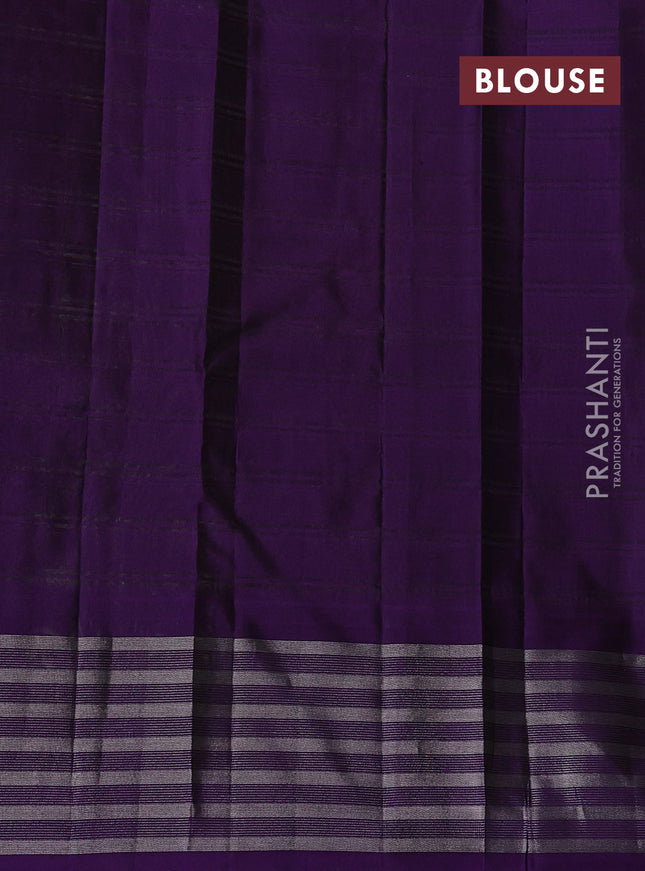 Pure soft silk saree light green and violet with allover stripe pattern & zari buttas and silver zari woven border