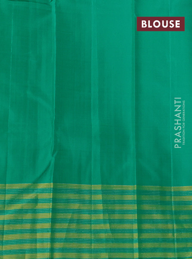 Pure soft silk saree navy blue and teal green with allover silver zari woven brocade weaves and long silver zari woven border