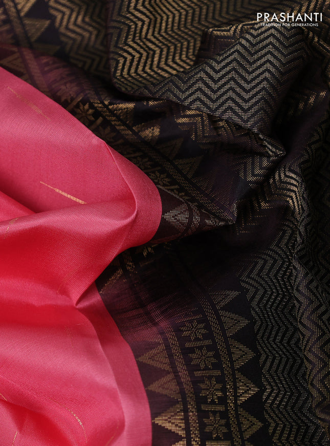 Pure soft silk saree peach pink and coffee brown with zari woven buttas and long zari woven checked border