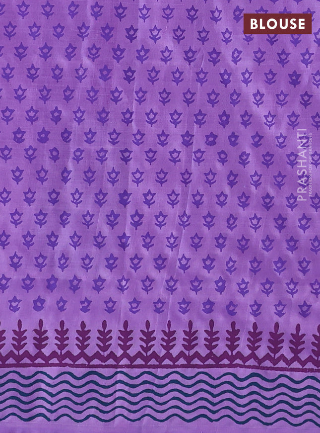 Uppada block printed silk saree lavender with floral butta prints and printed border
