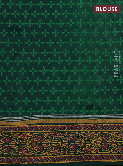 Uppada block printed silk saree pastel green and bottle green with allover prints and zari printed border