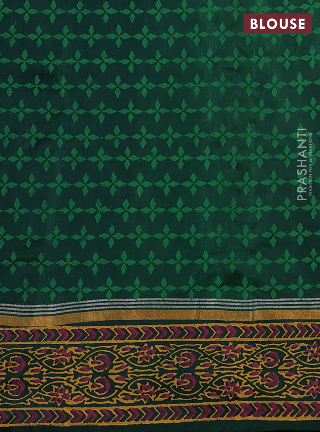 Uppada block printed silk saree pastel green and bottle green with allover prints and zari printed border