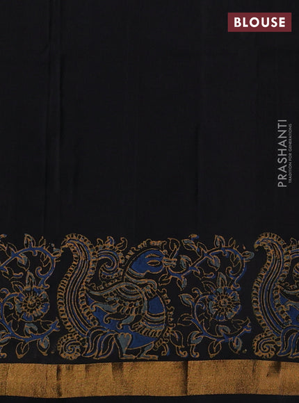 Uppada block printed silk saree black with annam butta prints and annam printed zari woven border
