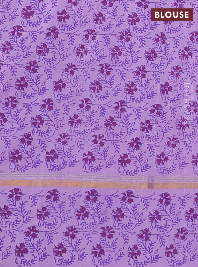 Uppada block printed silk saree lavender with floral butta prints and printed zari woven border
