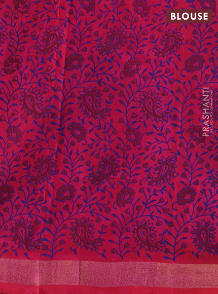 Uppada block printed silk saree dual shade of pinkish orange with paisley butta prints and zari woven border