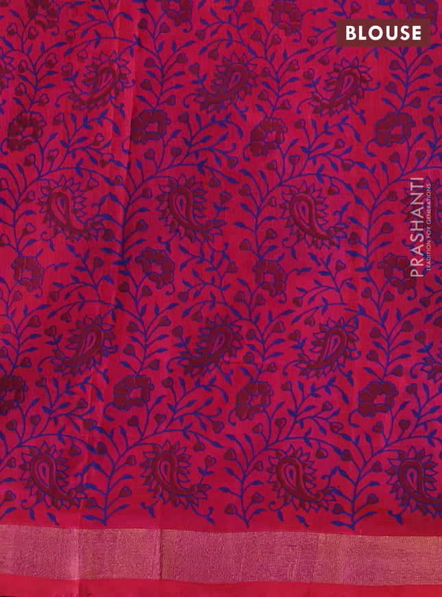 Uppada block printed silk saree dual shade of pinkish orange with paisley butta prints and zari woven border