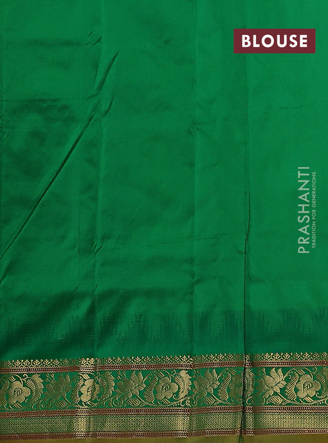 Narayanpet silk saree yellow and green with zari woven buttas and temple design zari woven border