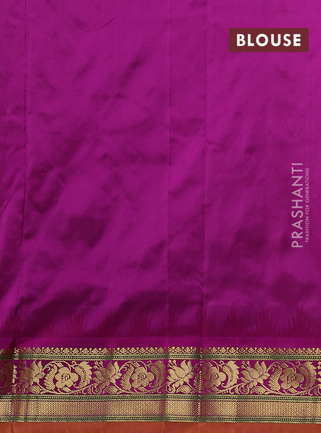 Narayanpet silk saree mehendi green and purple with zari woven buttas and temple design zari woven border
