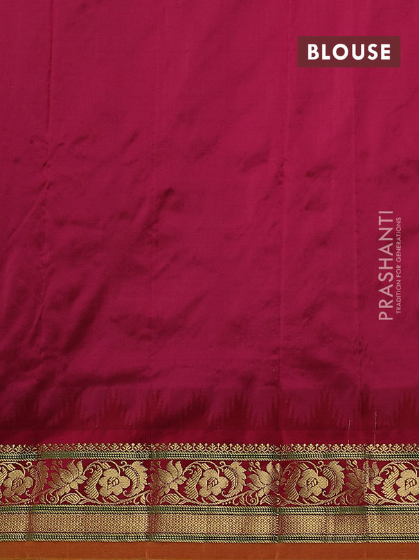 Narayanpet silk saree mehendi green and maroon with zari woven buttas and temple design zari woven border