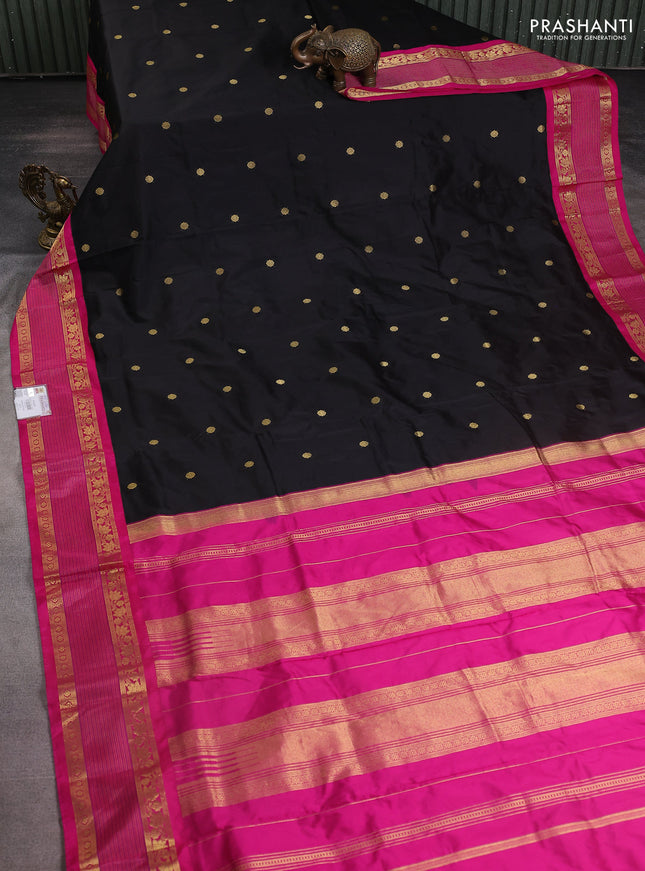 Narayanpet silk saree black and pink with zari woven buttas and rettapet zari woven korvai border