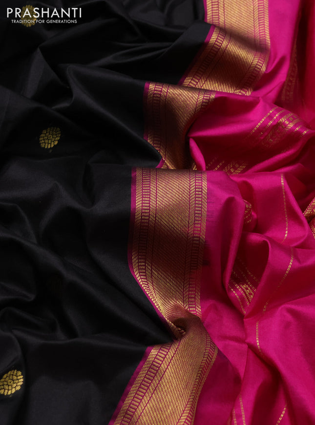 Narayanpet silk saree black and pink with zari woven buttas and rettapet zari woven korvai border