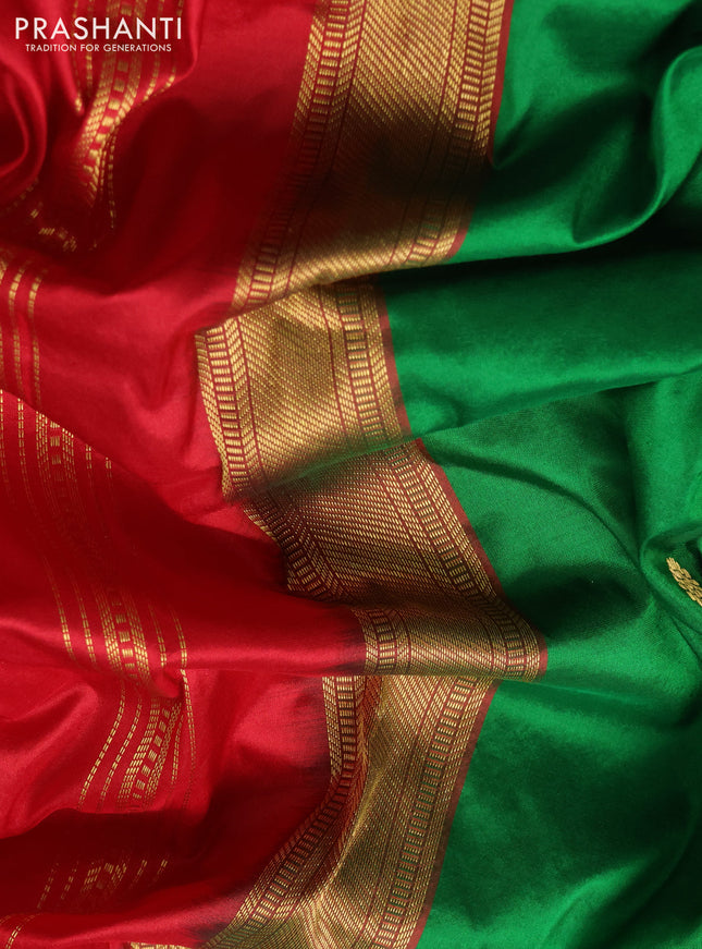 Narayanpet silk saree green and red with zari woven buttas and rettapet zari woven korvai border