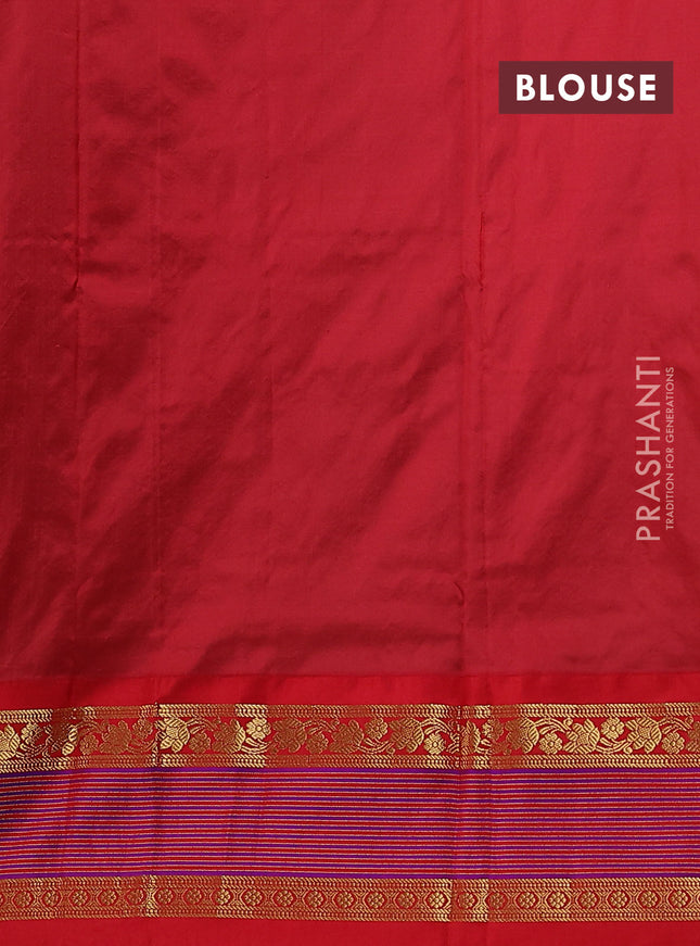 Narayanpet silk saree green and red with zari woven buttas and rettapet zari woven korvai border