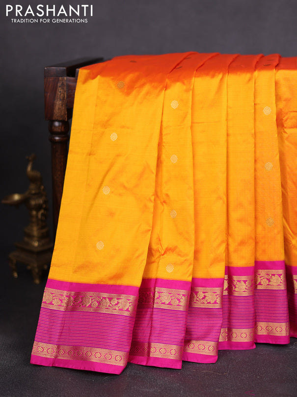 Narayanpet silk saree sunset orange and pink with zari woven buttas and rettapet zari woven korvai border