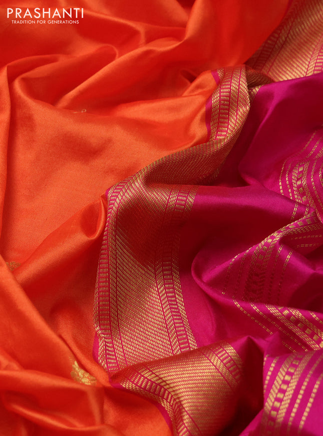 Narayanpet silk saree orange and pink with zari woven buttas and rettapet zari woven korvai border