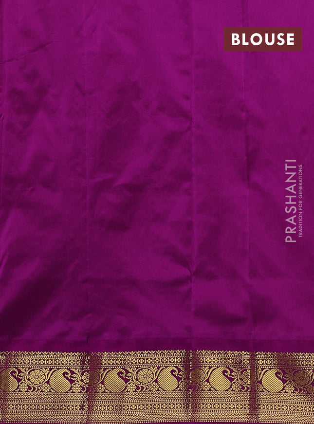 Narayanpet silk saree dark mustard and purple with zari woven buttas and paisley zari woven korvai border