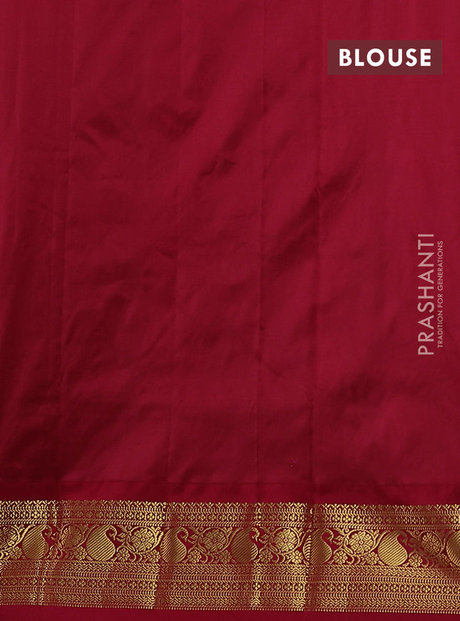 Narayanpet silk saree orange and maroon with zari woven buttas and paisley zari woven korvai border
